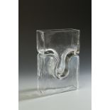 BARBINI: A CLEAR GLASS VASE FORM SCULPTURE, in two interlocking parts, with 'Barbini' label, 11.