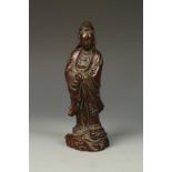 A CHINESE CARVED WOOD GUANYIN, Republic, 8.5" high