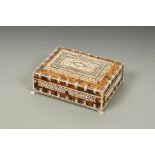 A VIZAGAPATAM TYPE INDIAN TORTOISESHELL AND IVORY WORK BOX, 8.75" wide