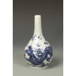 A CHINESE BLUE AND WHITE BOTTLE VASE decorated with a dragon, Qing, 18th/19thC, 7" high