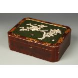 A JAPANESE SHIBAYAMA STYLE BOX, the cover with a bird perched on a blossoming branch, Meiji, 11"