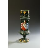 A GERMAN GREEN GLASS VASE, with painted armorial, 14.25" high