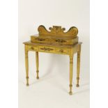 AN AMERICAN PAINTED PINE DRESSING TABLE, with scrolled sides above and arrangement of drawers, on