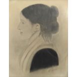 G.CEONNEST (?) American School, 19th century Profile of a young woman with a double bun in her hair,