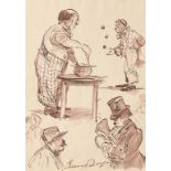 MANNER OF EDWARD SEAGO (1910-1974) Montage of clowns performing tricks, signed, plum pen ink and