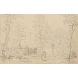 ANTHONY DEVIS (1729-1817) A view of Soho Square with figures, horse and carriages, pen and ink, 5.