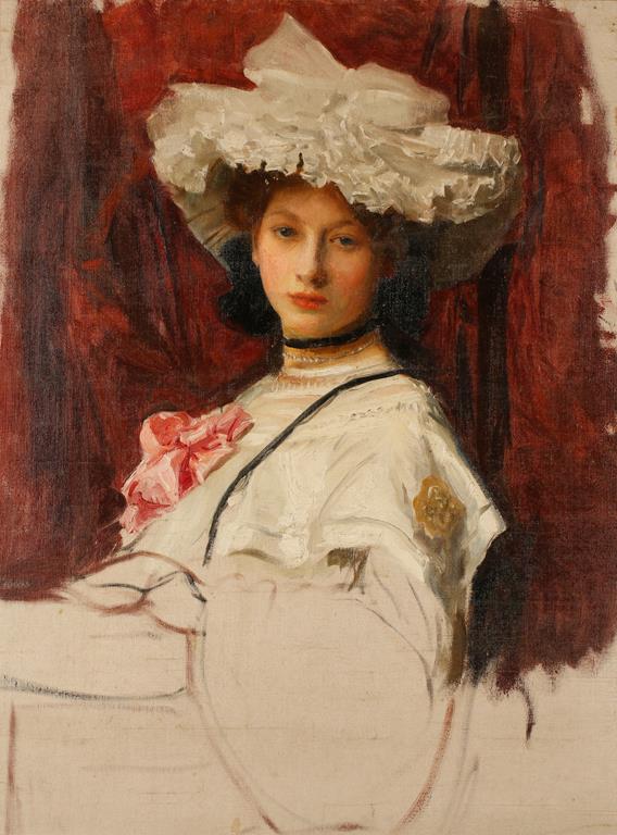 GEORGE SPENCER WATSON, RA, RWS, ROI (1869-1934) "Lady in White", oil on canvas, 33" x 25". See