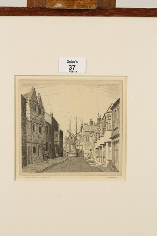 •ARTHUR BELL (1897-1995) "St. Alban's Street, Weymouth", etching, 6.5" x 4.25", and two similar - Image 4 of 4