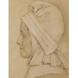 CIRCLE OF JEAN FRANCOIS MILLET (1814-1875) Side profile portrait of a woman wearing a bonnet,