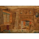 ENGLISH SCHOOL An interior study of a fireplace in Melbury House, Dorset, with label to the