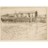 •ARTHUR BELL (1897-1995) "The Cobb, Lyme Regis", etching, 4.75" x 6.75" and two similar works by the