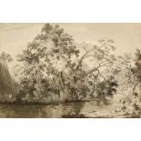 ATTRIBUTED TO JAMES BOURNE (1773-1854) A study of a river with trees and hills beyond, a pair of