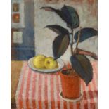 •EVA MACKINNON (1909-1999) "Still life with castor oil plant", oil on board, 21.25" x 17.25", and "