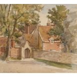 •HERMIONE HAMMOND (1910-2005) "Wareham, Dorset", a study of buildings with trees to the