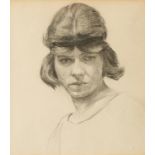 ENGLISH SCHOOL, c.1920 A facing portrait of a woman wearing a 1920's headband, pencil on paper, 5.