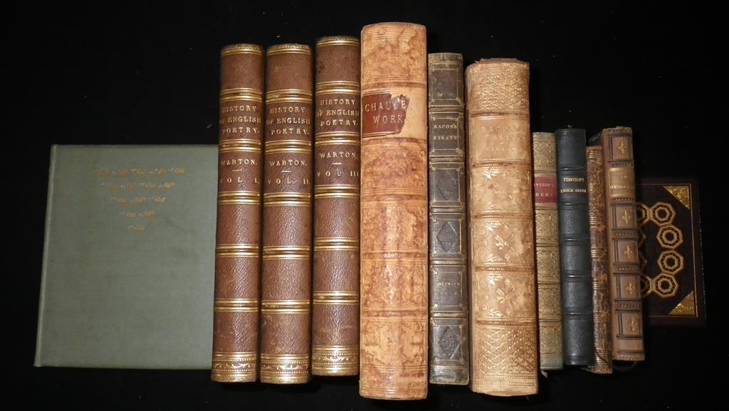 WARTON, Thomas. The History of English Poetry. Tegg, 1840, 3 vols., contemp. half morocco. BACON,