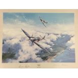 ROBERT TAYLOR: A pair of prints "Spitfire", signed in pencil by Douglas Bader and Johnnie Johnson,