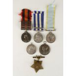 A COLLECTION OF SIX MEDALS, some with damage and naming worn. Egypt 1882-89 with Tel-El-Kebir,