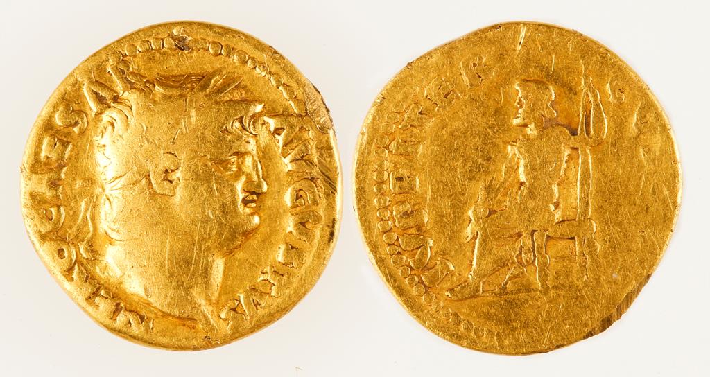 NERO, 54-68 A.D. AV AUREUS. Laureate head right 'NERO CAESAR AVGVSTVS' on obverse, Jupiter enthroned