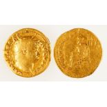 NERO, 54-68 A.D. AV AUREUS. Laureate head right 'NERO CAESAR AVGVSTVS' on obverse, Jupiter enthroned