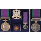 AN EII GENERAL SERVICE MEDAL, with Northern Island clasp, badges and miniature (24386113 PTE P G L