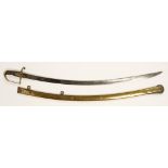 A FRENCH OFFICERS LIGHT CAVALRY SABRE, with brass scabbard and remnants of blueing on blade, 38.5"