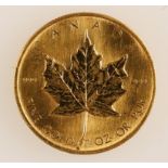 CANADA, FIFTY DOLLARS, 1981. Fine Gold 1oz Or Pur, 999. Young bust right, maple leaf on reverse. EF,