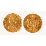 SPAIN, ISABEL II, 1833-68. TWO ESCUDOS, 1865. Laureate bust left, crowned shield and mantle on