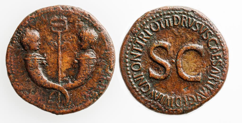 TIBERIUS AND GERMANICUS GEMELLUS, 19-37/8, 19-23/4 A.D. AE SESTERTIUS. Struck under Tiberius, 22-