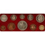 ELIZABETH II, 1953. TEN COIN PROOF SET, 1953. In original tooled red leather case. UNC.