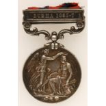 AN INDIA GENERAL SERVICE MEDAL 1854, with burma 1885-7 clasp, engraved (509 Pte Wm Wilson 2d Bn R.