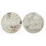 SPAINISH COLONIES. EIGHT REALES, 1739 MO MF. Crowned globes between pillars, crowned shield on