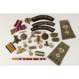 A GREAT WAR MEDAL, and a collection of related badges, miniatures, bars and other items.