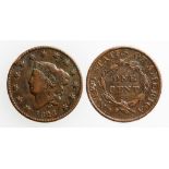 AMERICA, CENT, 1823. 'Coronet' type. Head left above date, value within wreath on reverse. F. (one