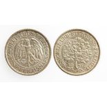 GERMANY. FIVE REICHSMARK, 1932 D. Acorn tree above date, eagle on reverse. EF. (one coin)