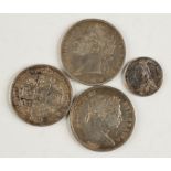 GREAT BRITAIN, MIXED COINS. Halfcrowns, 1817, 1823, Florin, 1868, Sixpence, 1887. (4 coins)