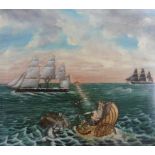NAIVE SCHOOL oil on canvas, with nameplate engraved "Painted by Ball the ships painter of HMS Tendos