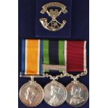 GREAT WAR MEDALS AND JELLALABAD BADGE, War (8547 SJT. L.E.COLLINGS. SOM.L. I.), India General