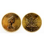 CANADA, FIFTY DOLLARS, 1985. Fine Gold 1oz Or Pur, 999. Young bust right, maple leaf on reverse.