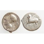 GREEK, AKARNANIA, CORINTH. AR STATER, EARLY TO MID FOURTH CENTURY B.C. Pegasus flying left, head