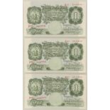 BANKNOTES, BANK OF ENGLAND, a set of three consecutive Catterns £1, S81 214998 - 215000. Faint