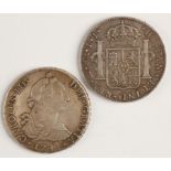 SPAINISH COLONIES. EIGHT REALES, 1782 MI. Laureate and draped bust. F. And one other Eight Reales,