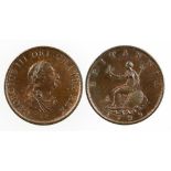 GEORGE III, 1760-1820. HALFPENNY, 1799. Laureate and draped bust, Britannia seated on reverse.