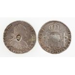 GEORGE III, EMERGENCY ISSUE, COUNTERMARKED HALF DOLLAR, 1792. Bust right, crowned shield on reverse,