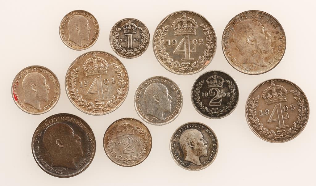 GREAT BRITAIN, MAUNDY. Fourpence 1902, 1903, 1904, 1908 (2), Twopence 1902,1904 (2), 1906, 1908,