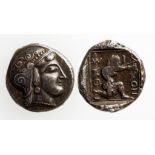 GREEK. AR STATER, FOURTH / EARLY FIFTH CENTURY B.C. Head of Athena right, Herakles kneeling as an