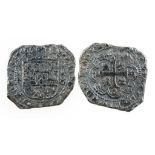 SPAINISH COLONIES. EIGHT REALES 'COB', 1733 MF. Crowned shield, cross on reverse. Hollandia