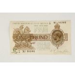 BANKNOTE, TREASURY, Fisher £1, J1/43 No. 901801. (one banknote)