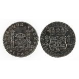 SPAINISH COLONIES. EIGHT REALES, 1740 MO MF. Crowned globes between pillars, crowned shield on