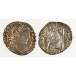 VALENS 364-378 A.D. AR SILIQUA. Draped bust right, 'VALENS PF AVG' on obverse, Roma enthroned